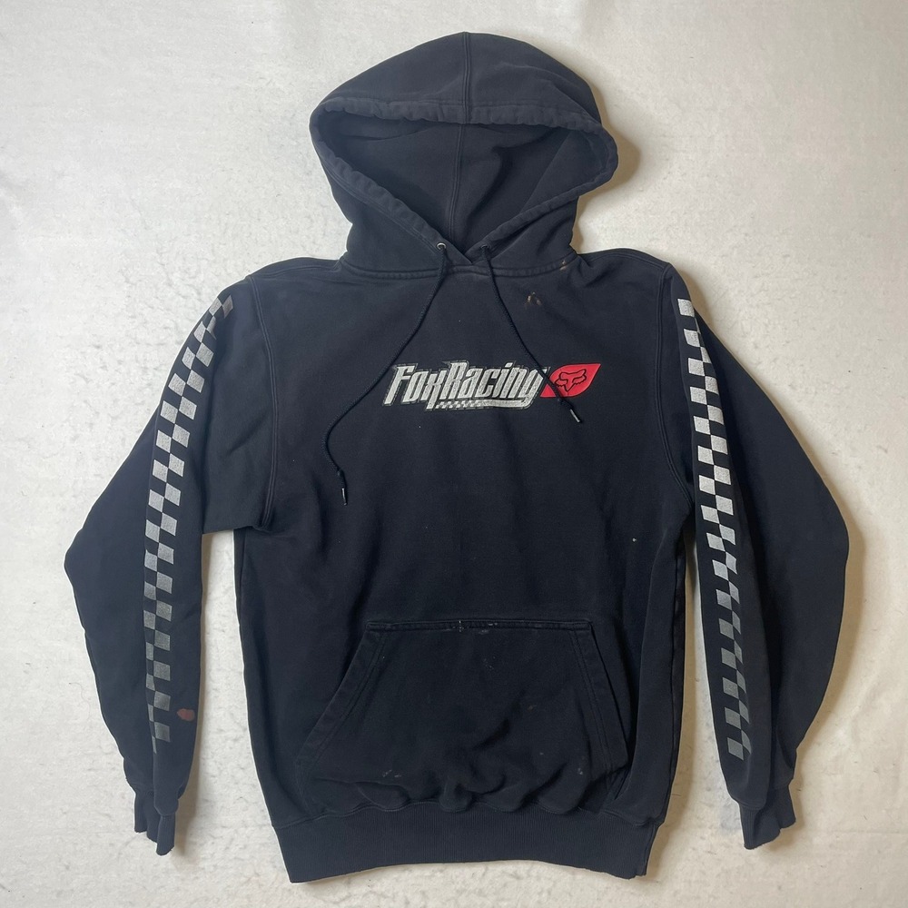 Fox Racing Black Checker Sleeve Hoodie Hooded Sweatshirt Mens Size S